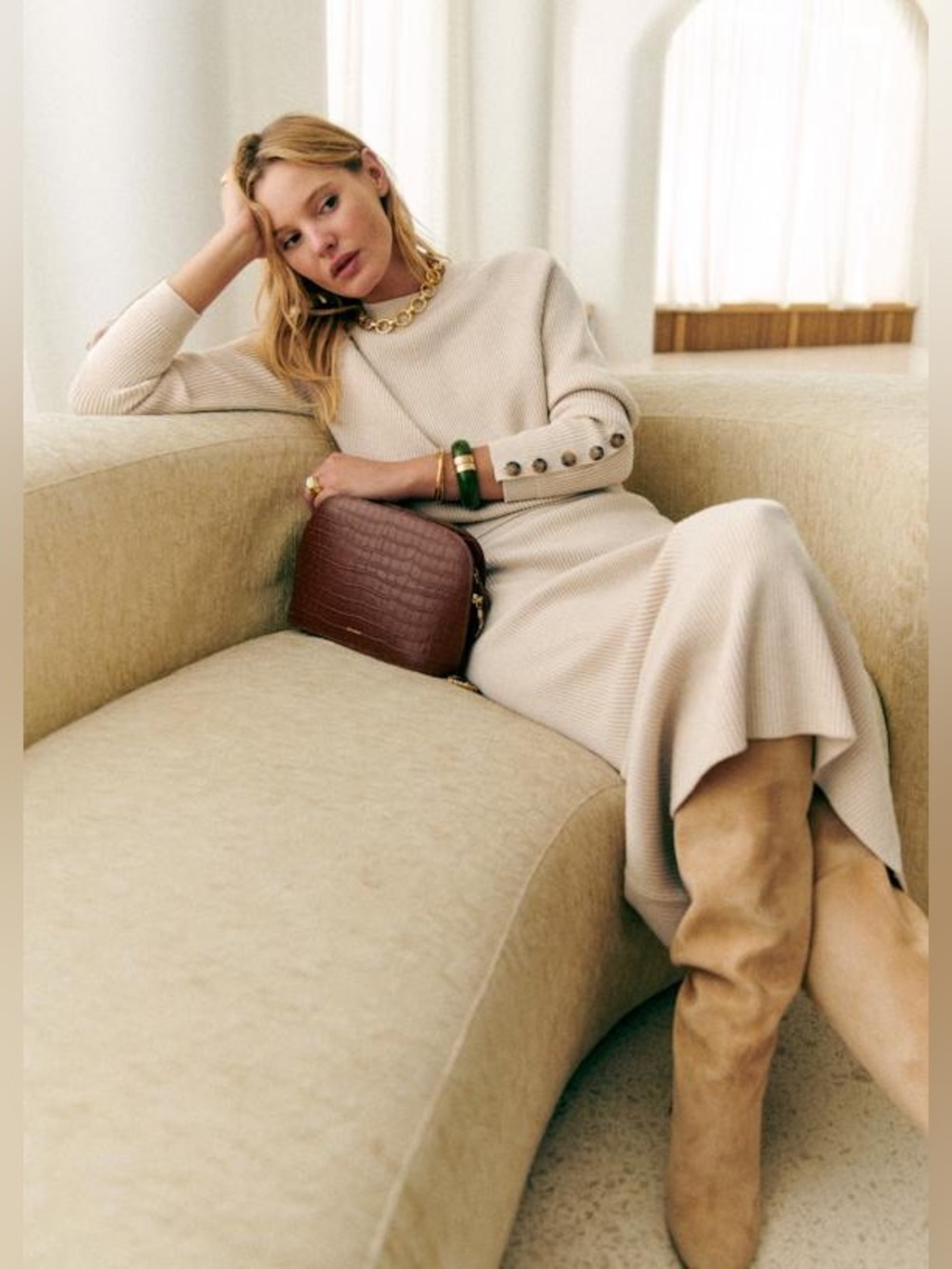 Sezane Sami Jumper and Naelle Skirt Set Natural Beige Size Large - Picture 2 of 16